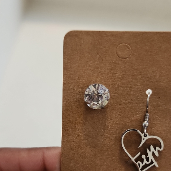 Silver 'Fun' Heart Script Dangle Earring - Silver - Picture 4 of 4